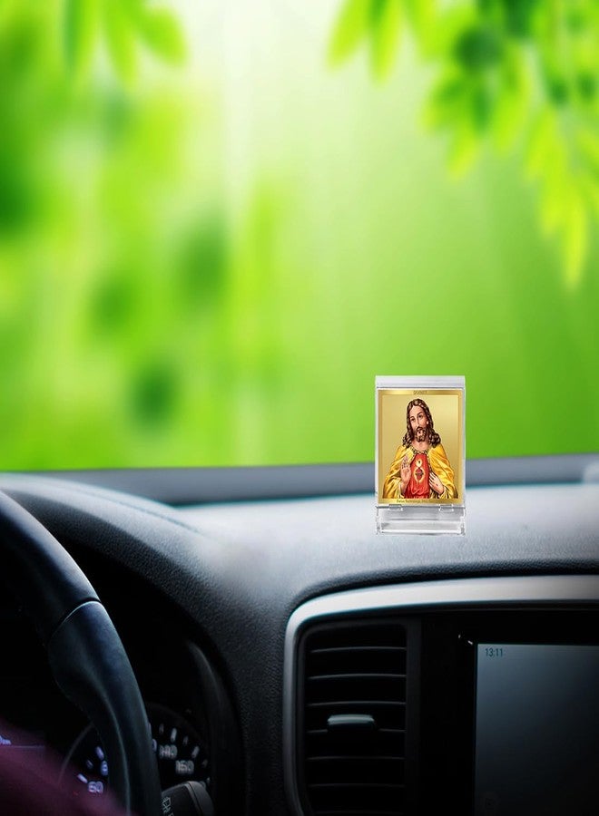 DIVINITI Jesus Christ Photo Frame for Car Dashboard, Car Idol, Table Decor|ACF 3A Acrylic Car Frame with 24K Gold Plated Foil|Religious Frame for Prayer and Gift (5.8X4.8 CM) - Image 1
